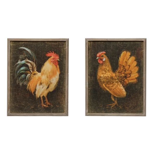 CHICKEN WOOD FRAMED WALL DECOR-HEN