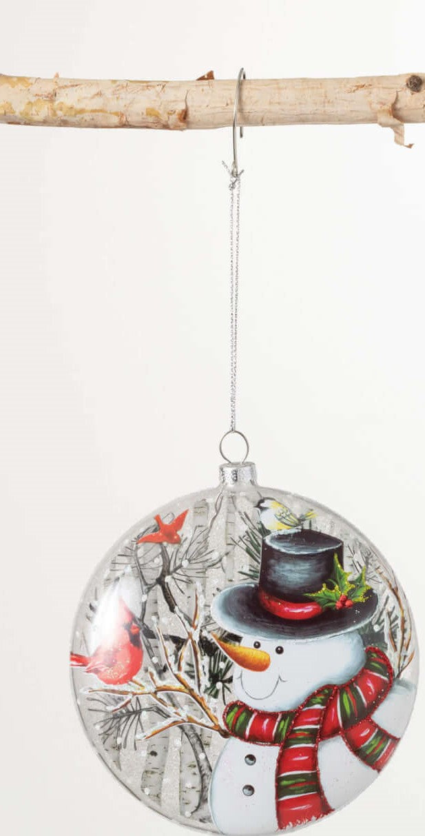 SNOWMAN WITH HAT DISC ORNAMENT