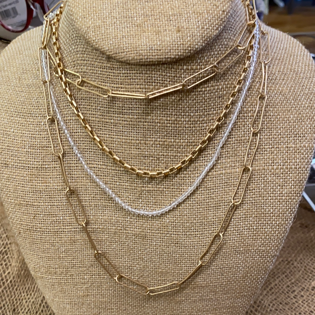 GOLD CHAIN WHITE BEAD NECKLACE