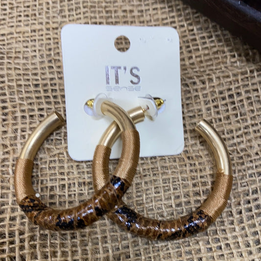 ITS GOLD TAN/DARK BROWN HOOP EARRINGS