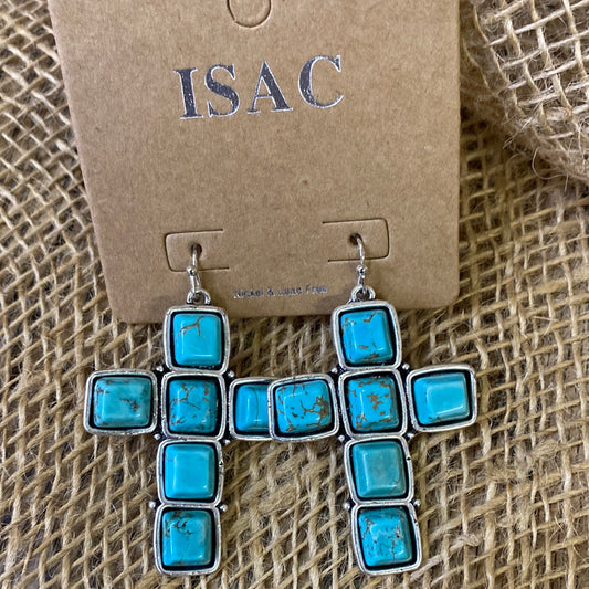 ISAC TURQ CROSS EARRINGS