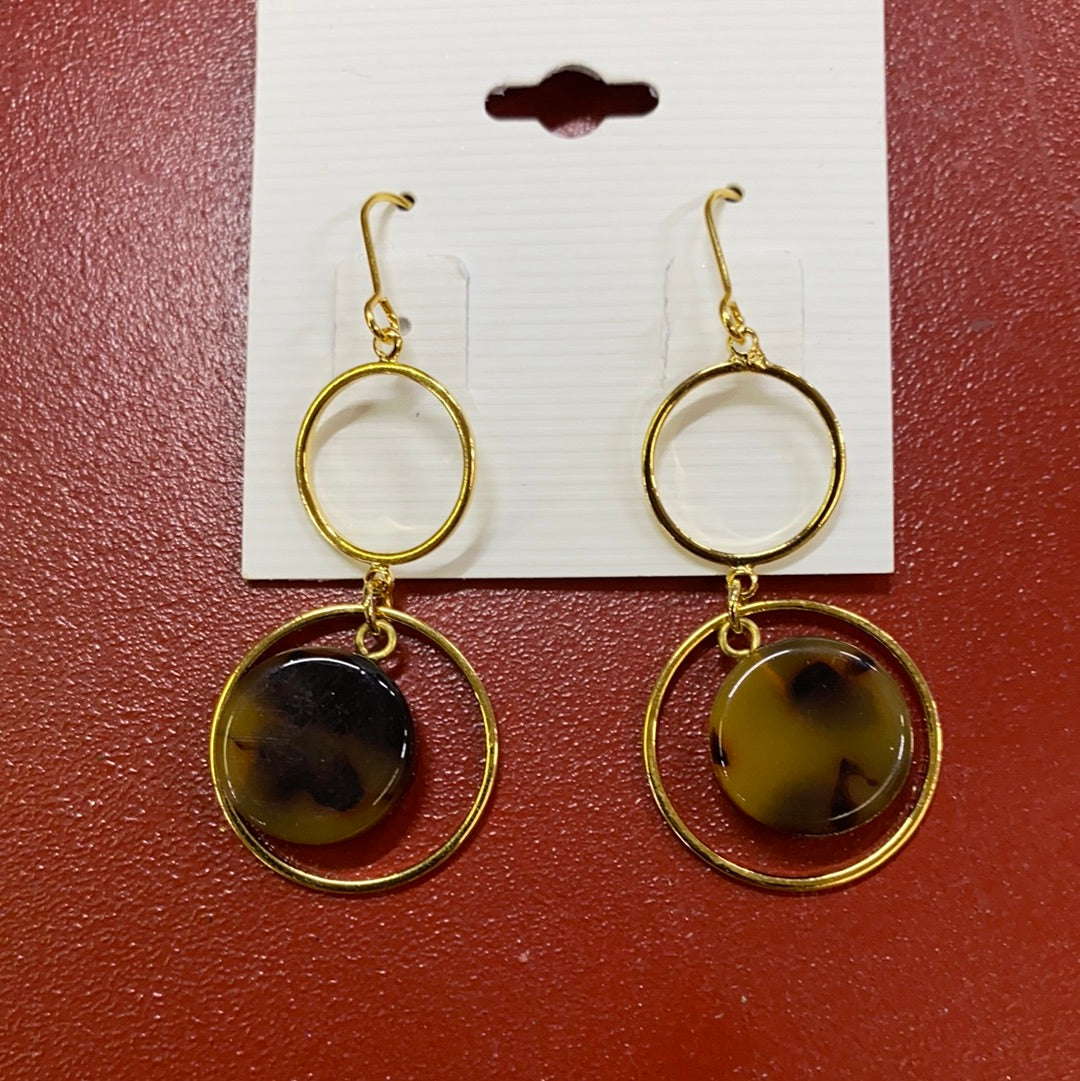 DOUBLE GOLD RING W/BROWN STONE EARRINGS