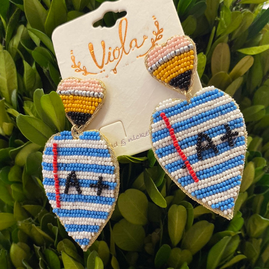 VIOLA HEART SEEDED A+ TEACHER EARRINGS