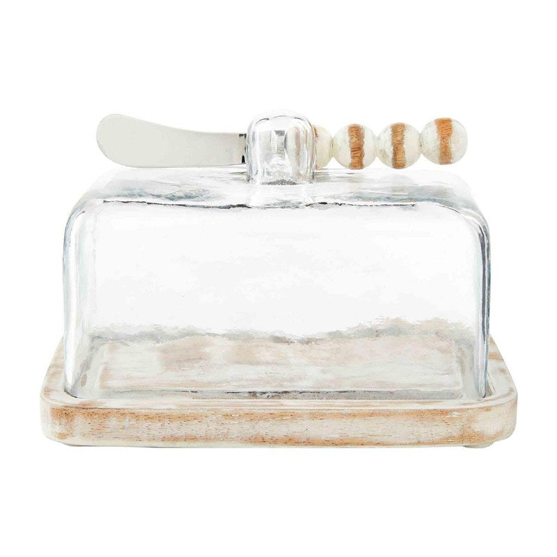 WHITE GLASS BUTTER DISH W/KNIFE