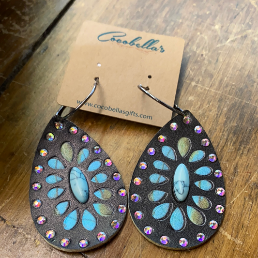 TEAR DROP W/TURQ LEATHER EARRIN