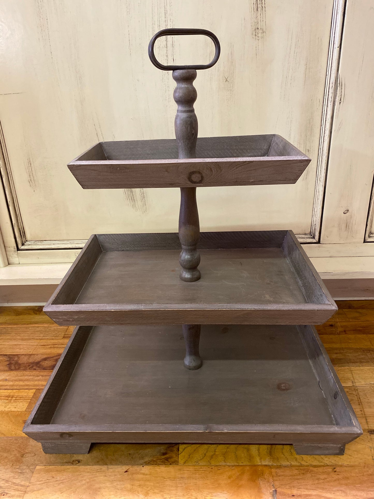 3 TIER RECTANGULAR RUSTIC DISPL