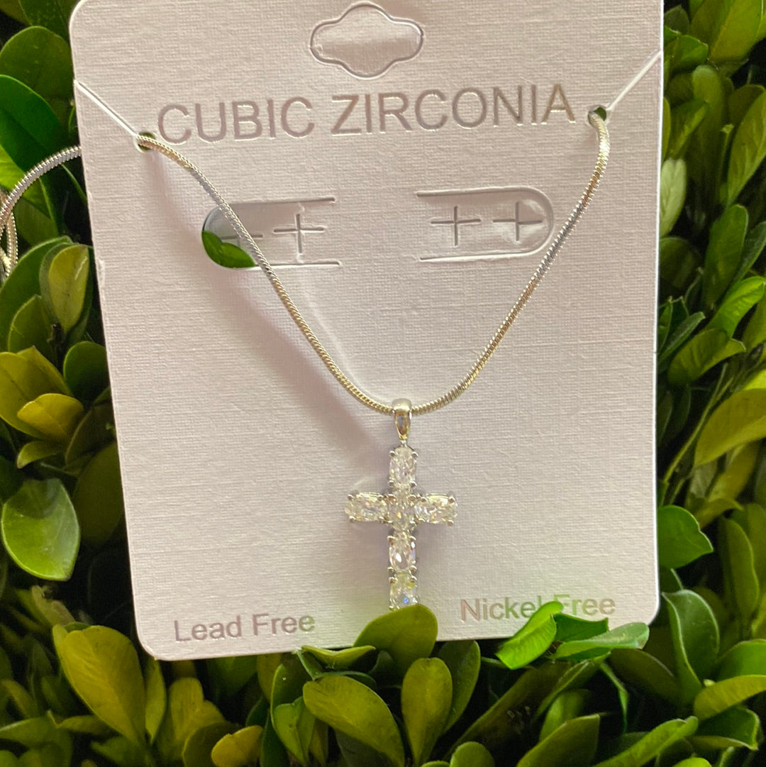 CUBIC ZIRCOONIA CROSS NECKLACE-SQUARE