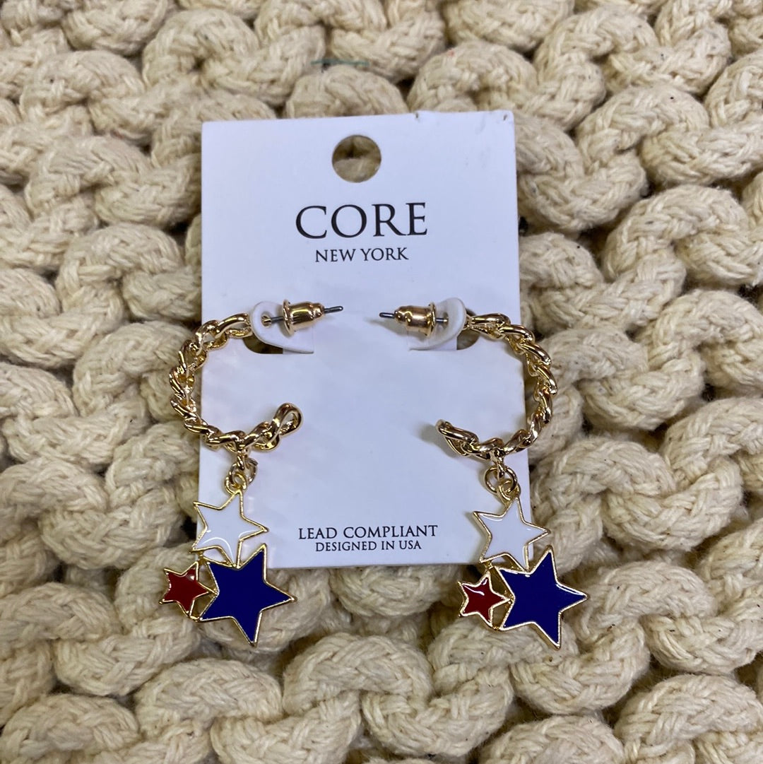 CORE GOLD HOOPS W/RED/WHITE/BLUE STARS