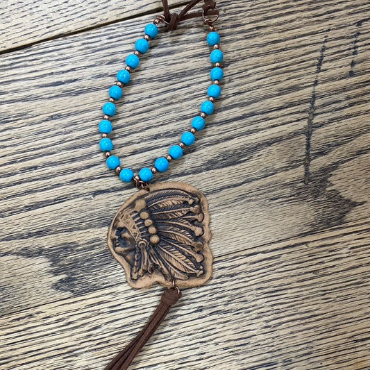TURQ INDIAN HEAD NECKLACE