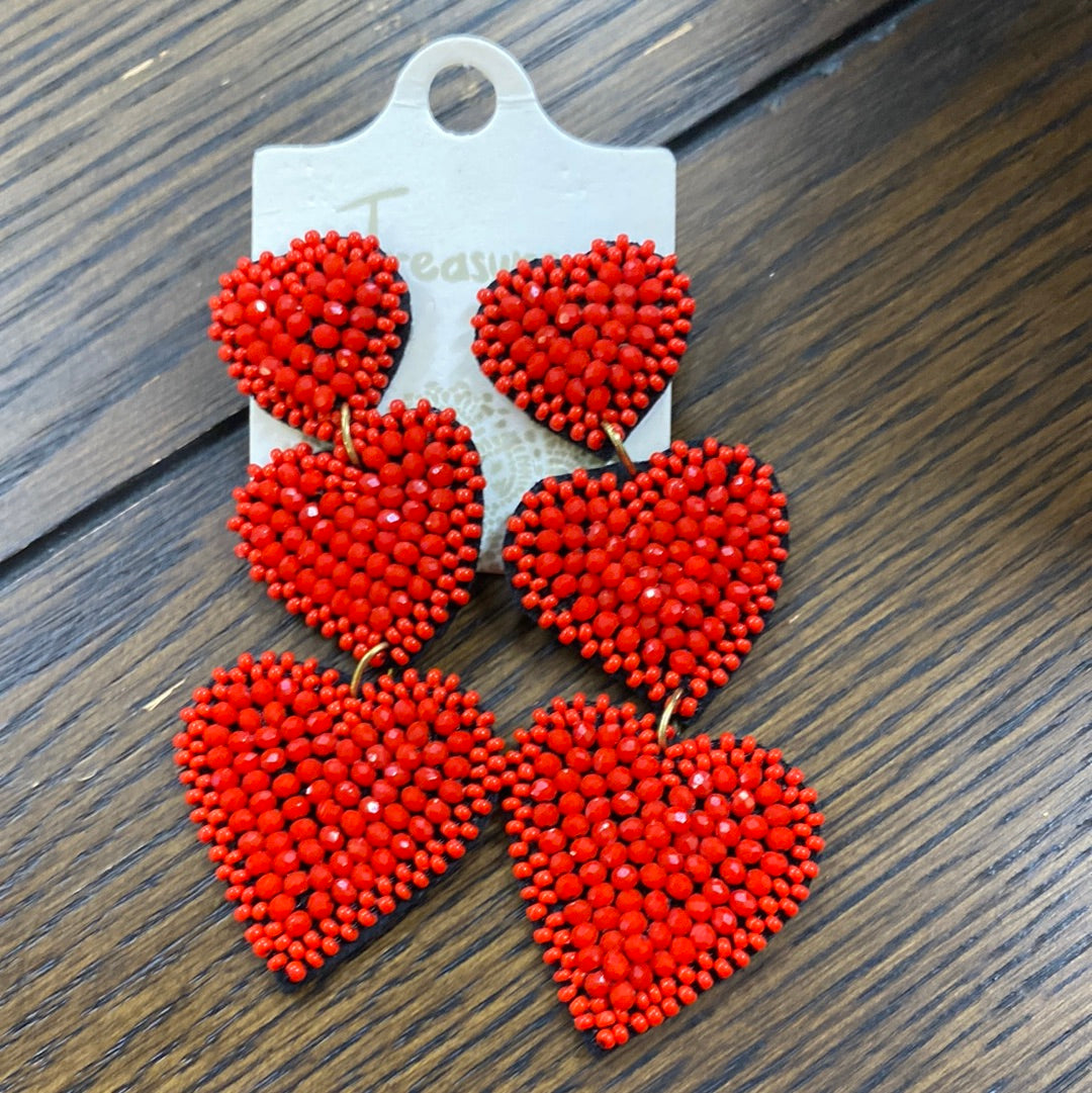TREASURE BEADED TRIPLE HEART EARRINGS