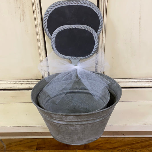 NESTED TIN CONTAINER W/ CHALKBD