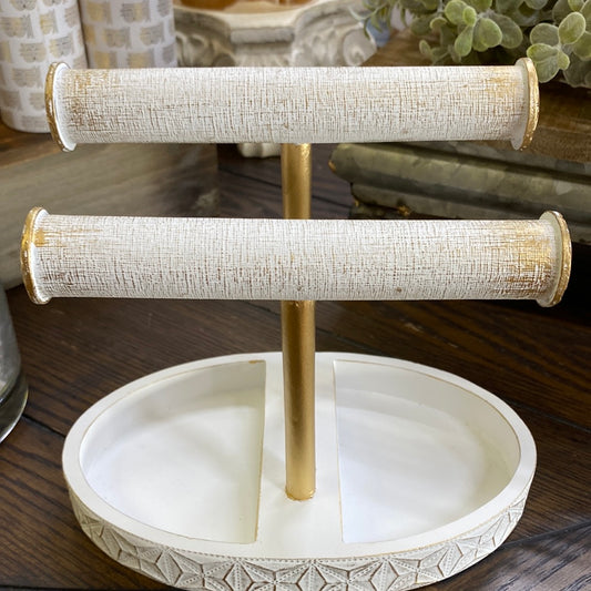 SMALL DOUBLE BAR JEWELRY HOLDER WHT&GOLD