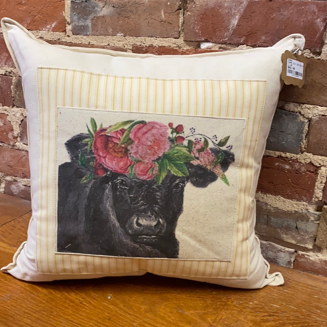 DAWNS BLK COW RED FLORAL PILLOW