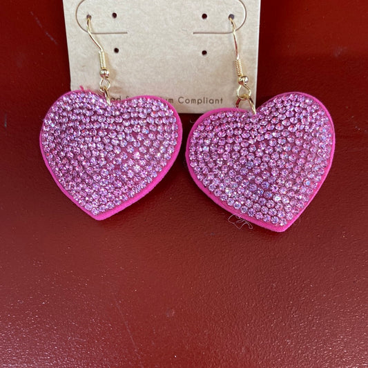 CRYSTAL AVE.PUFF PINK HEART EARRINGS