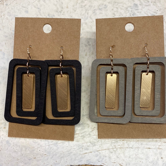 ETE WOOD/GOLD SQUARE EARRINGS