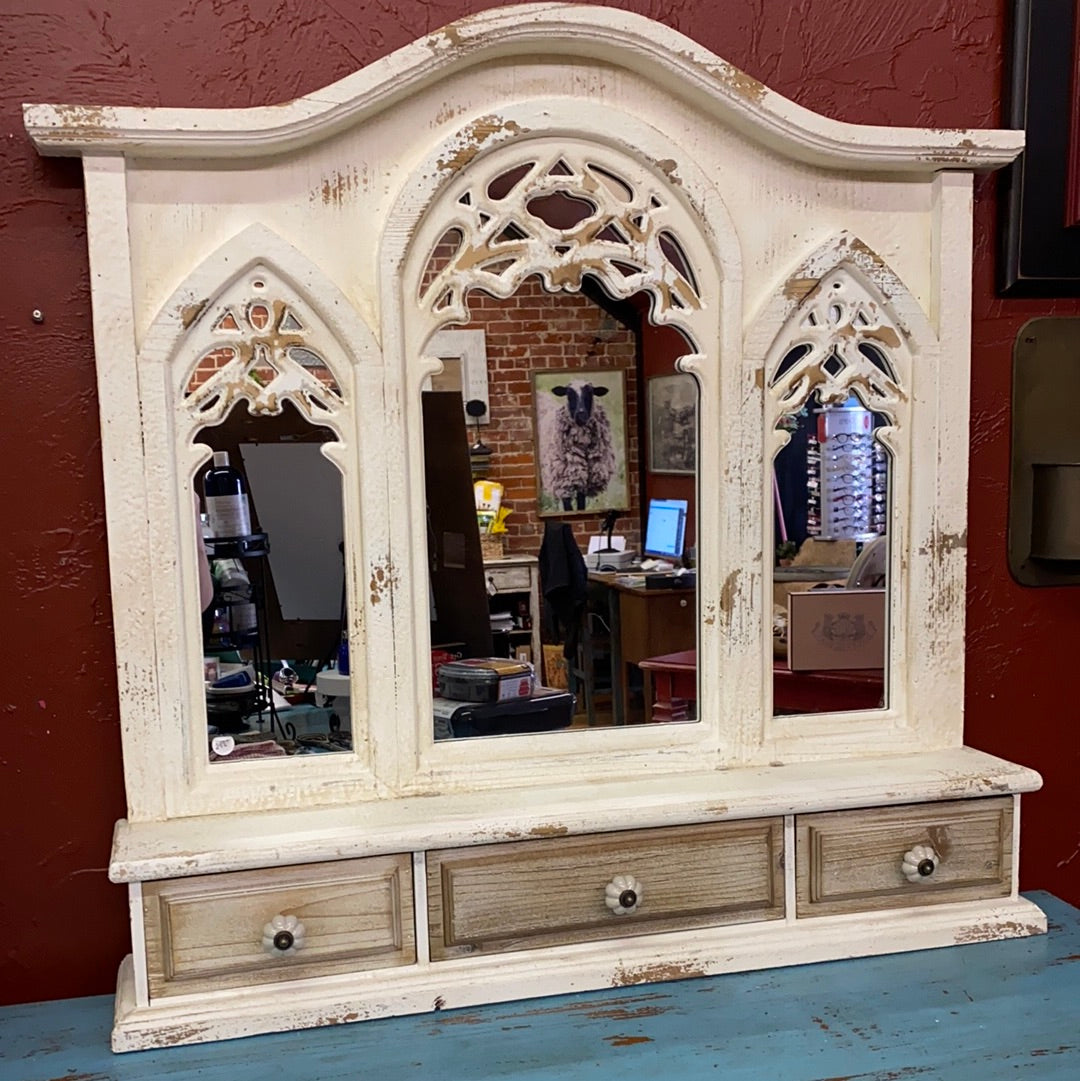 WALL MIRROR SHELF W/DRAWERS