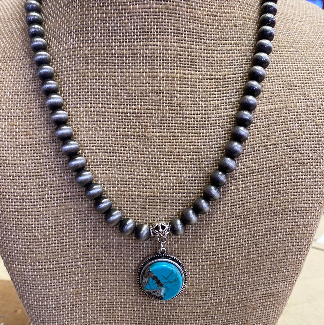 ISAC 16" TINY 4MM NAVAJO W/TURQ CIRCLE PENDAN