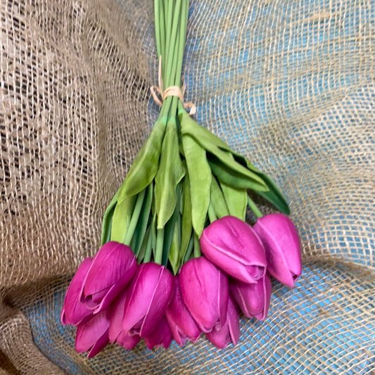 REAL TOUCH 13.5"  MINI TULIPS/FUSCHIA