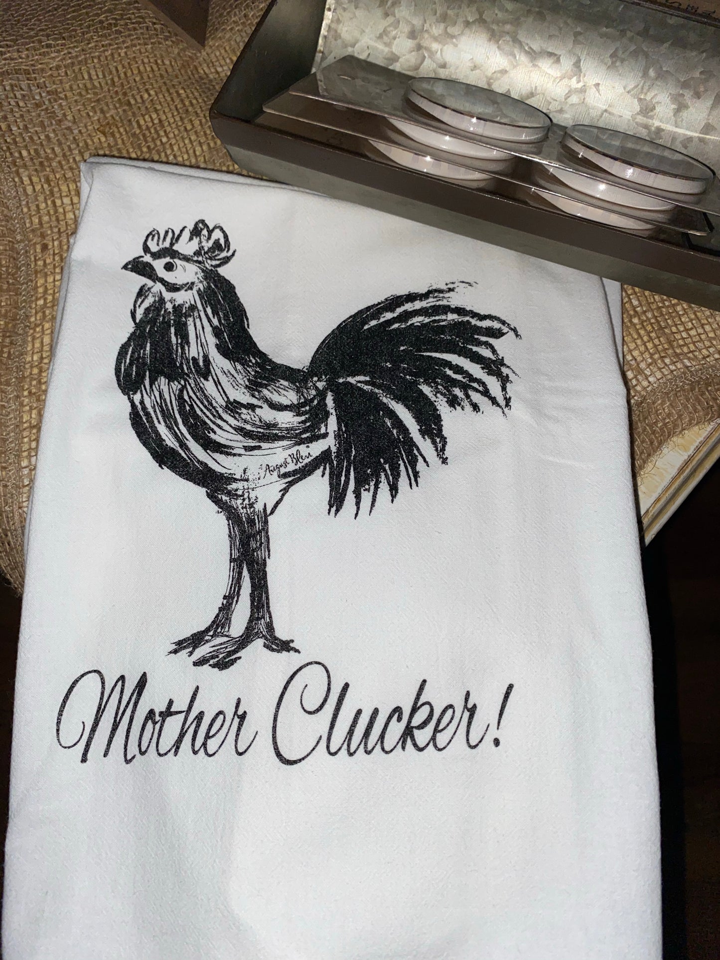 AUGUST BLEU TEA TOWEL MOTHER CLUCKER