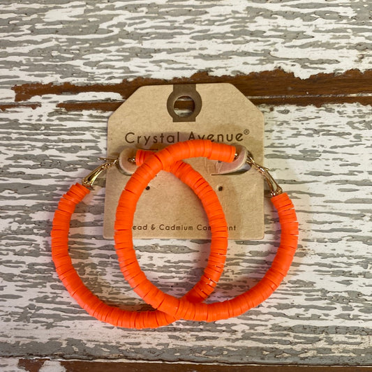CRYSTAL AVENUE / ORANGE HOOP EARRINGS
